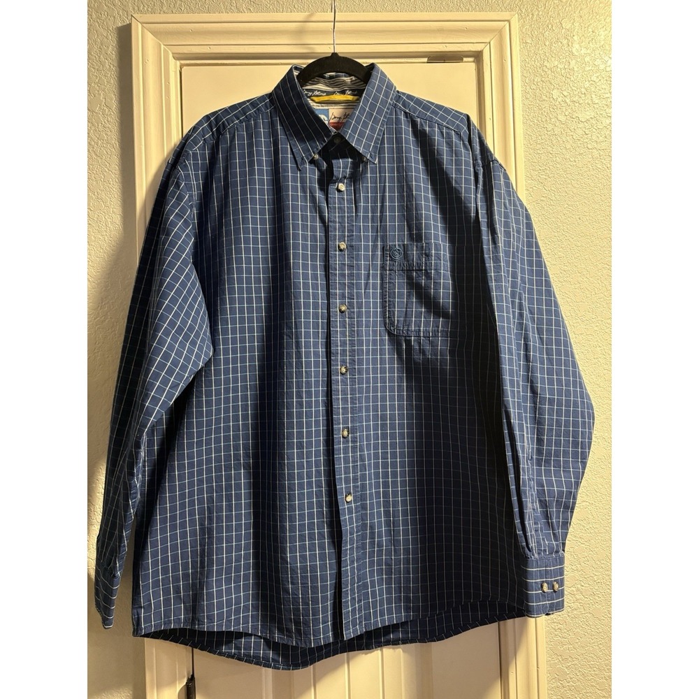 Wrangler George Strait‎ Men's XL Blue White Plaid LS Shirt Cowboy Cut Western